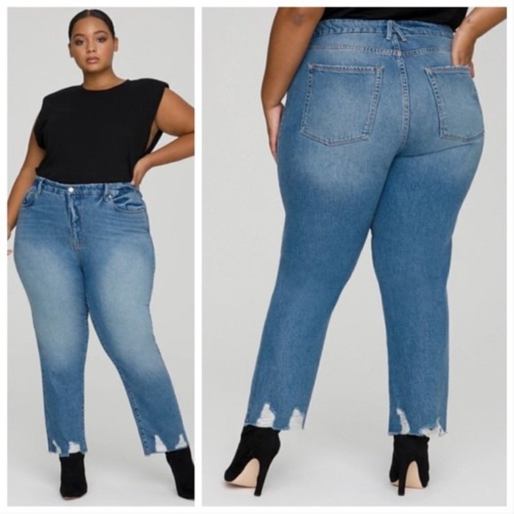 Good American Jagged Hem Good Curve Straight  Jeans Plus 18 High Rise NWT